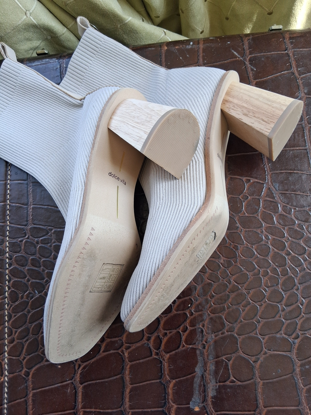 DOLCE VITA Cream Ribbed Knit Sock Boots - Picture 4 of 5